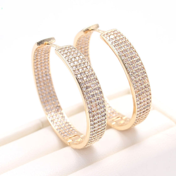 Zircon Hooped Earrings in Gold Finish