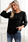 Red Solid Color 3/4 Puff Sleeve Round Neck Top | Available in 3 Colors