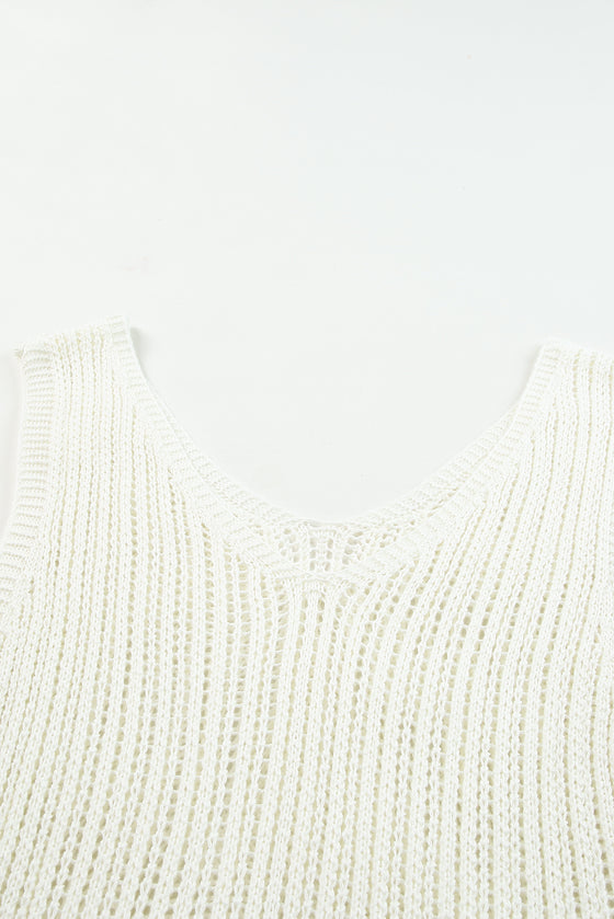 White Hollowed Knit V Neck Tank Top | Available in 2 Colors