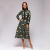 Green and Cream Floral Mid-length Dress