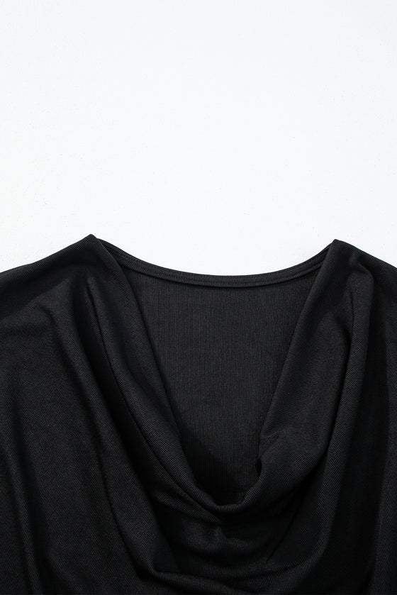 Black Solid Color Cowl Neck Tee