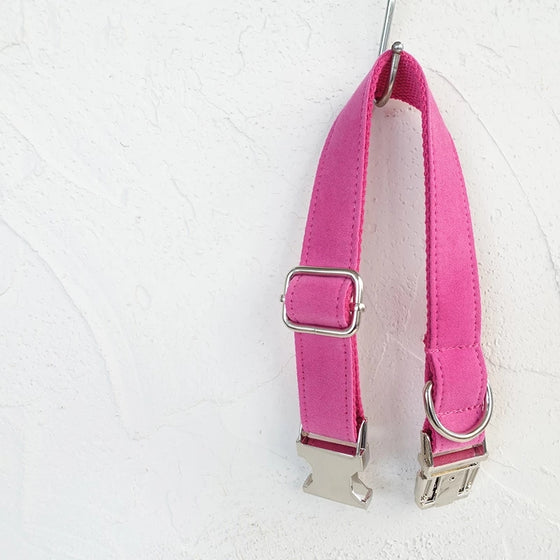 Luxury Pink Faux Sued Dog Collar and Leash