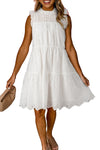 White Hollowed Flutter Sleeveless A-line Tiered Short Dress