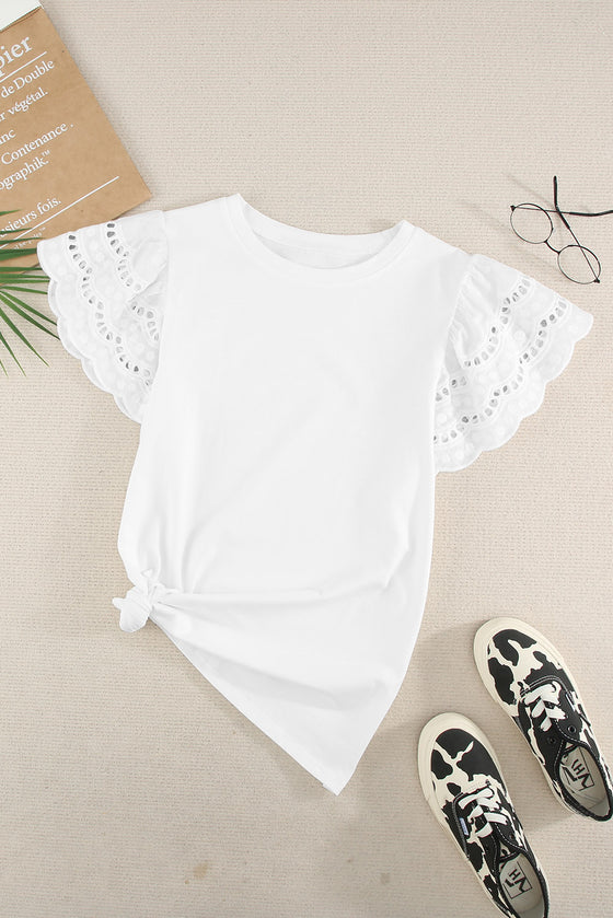 Black T-shirt with Crochet Lace Short Sleeves | Available in 2 Colors