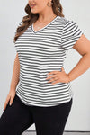 White Stripe V Neck Plus Size T-Shirt