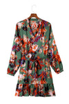 Abstract Print Waist Belted Long Sleeve Dress | Other Colors Available