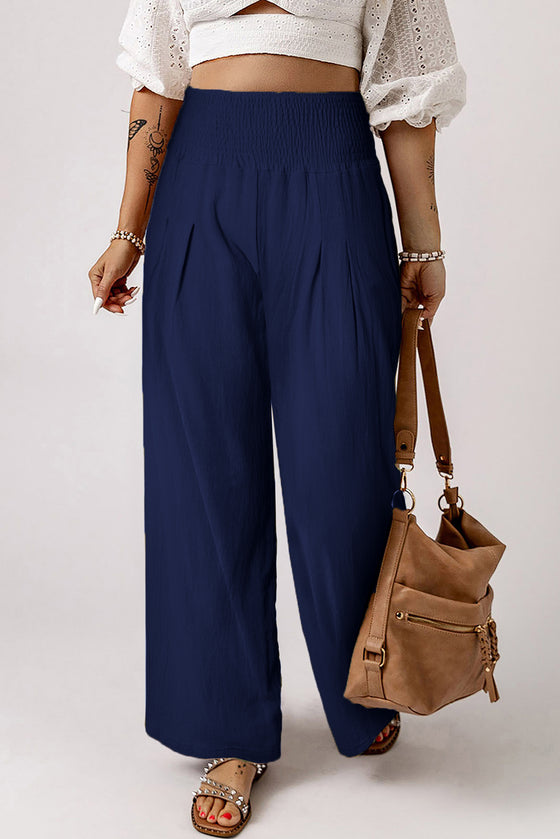 Khaki Smocked High Waist Wide Leg Pants | Available in 7 Colors