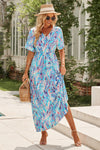 Abstract Print Wrap V Neck Flutter Sleeve Mid Length Summer Dress | Available in Blue