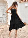 Sleeveless Smocked and Pleated Eyelet Dress