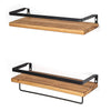 Floating Wood and Iron Wall Shelf With Hand Towel Rack