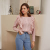 Pink Knitted Lace Sweater with Ruffled Sleeves