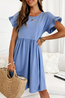  Sky Blue Pleated Dress