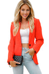 Red Flip Pocket Casual Button Lapel Neck Blazer For Women