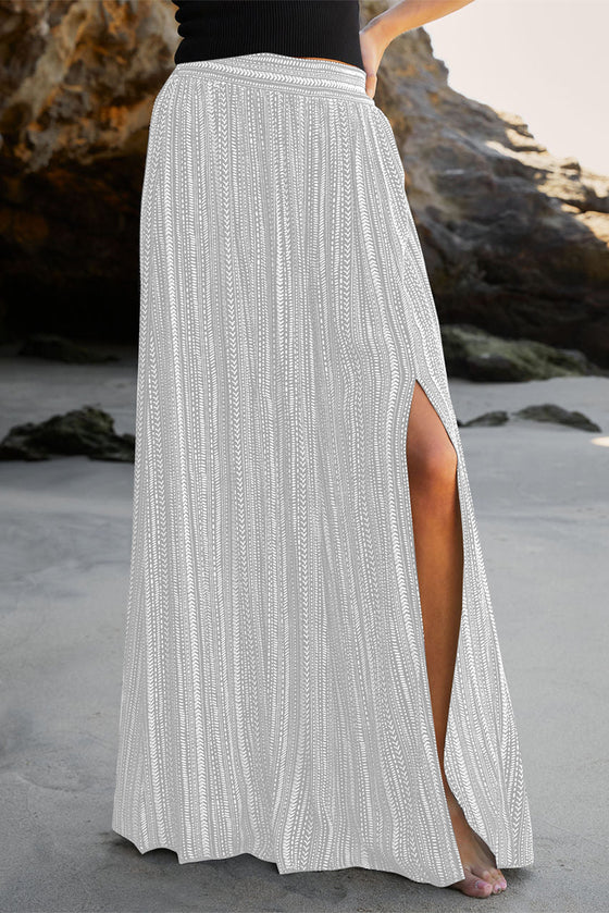 White Striped Printed Slit Wide Leg High Waist Pants | Available in 2 Colors