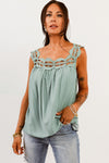 Pastel Green Crochet Square Neck Sleeveless Shirt