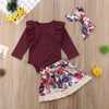 Maroon Baby Onesie and Floral Skirt with Headband | Available in Several Sizes