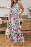 Multicolor Floral Printed Round Neck Sleeveless Maxi Dress