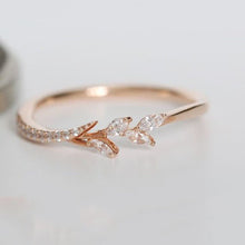  Women's Delicate Leaf Gold Ring with Rhinestones