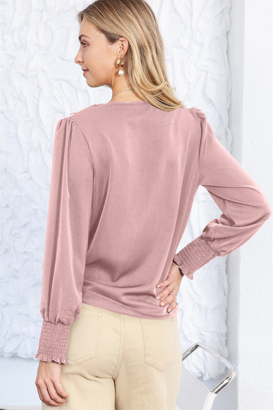 Khaki Basic Drape V Neck Long Sleeve Blouse | Available in 3 Colors