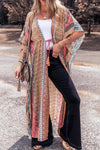 Pink Boho Print Tassel Tie Duster Cover-up