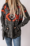 Black Tribal Geometric Print Hoodies with Pocket | Other Colors Available