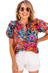 Tropical Floral V Neck Ruffle Blouse