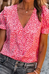 Pink Abstract Print V-Neck Blouse