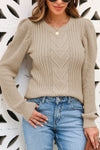 Apricot Cable Knit Puff Sleeve Sweater