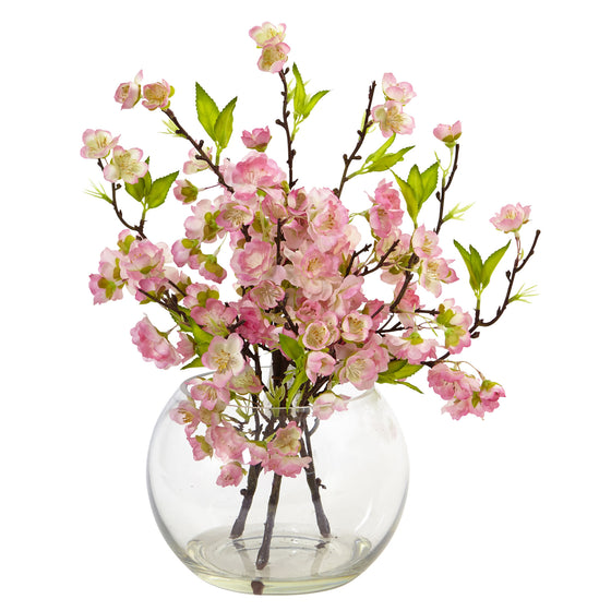 Cherry Blossom In Clear Round Large Vase