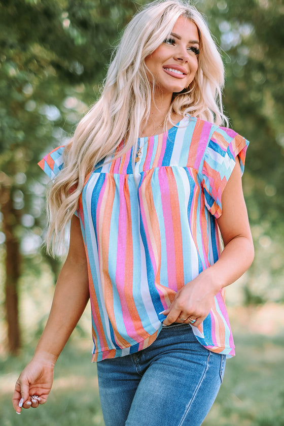 Striped Keyhole Sleeve Blouse | Available in 2 Patterns