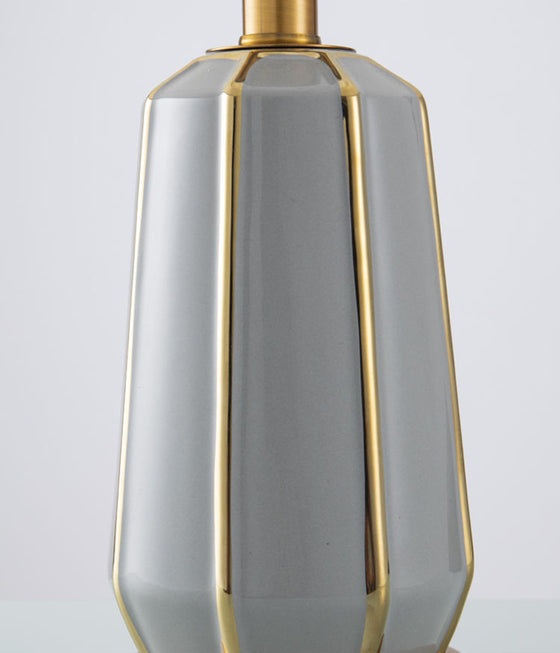 Simple Modern Ceramic Bedside Lamp with Drum Shade and Gold Trim