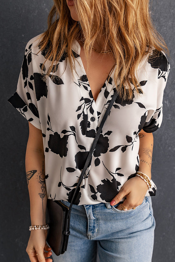 Floral Printed V Neck Short Sleeve Blouse | Available in 3 Colors