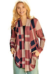 Red Plaid Casual Draped Open Front Cardigan