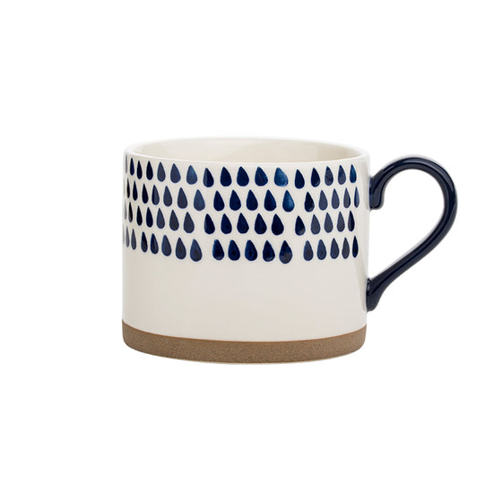 White Ceramic Coffee Cup with Blue Modern Designs