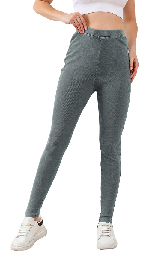 Dark Grey Vintage Wash Ribbed Leggings