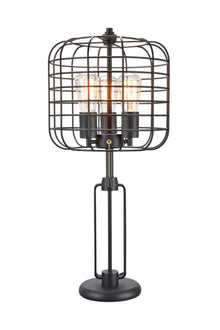  27" Black Metal Industrial Cage Design Three Light Table Lamp