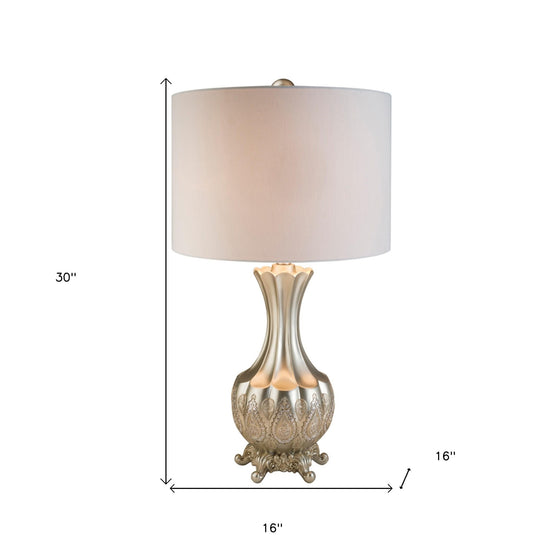 Elegant Silver Table Lamp with White Linen Lamp Shade