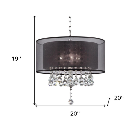 Contempo Silver Ceiling Lamp with Black Shade and Crystal Accents