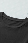 Black Eyelet Flutter Sleeve Crew Neck Ribbed Knit Top