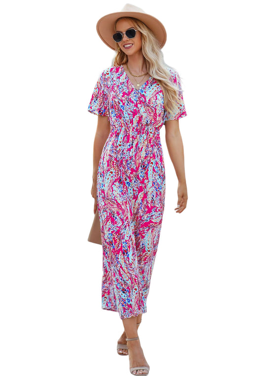 Abstract Print Wrap V Neck Flutter Sleeve Mid Length Summer Dress | Available in Blue