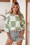 Grass Green Checkered Ruffle with Smocked Cuffs T-Shirt