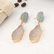  Long Duo Colored Geode and Gold Earrings