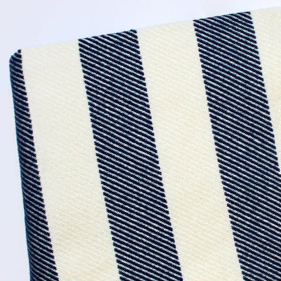 Cream And Navy-Blue Slanted Stripe Fringed Throw Blanket