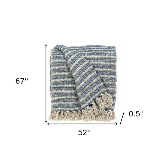 Blue Gray and Beige Cotton Handloom Throw Blanket