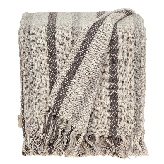 Beige And Taupe Woven Handloom Throw Blanket with Tassels