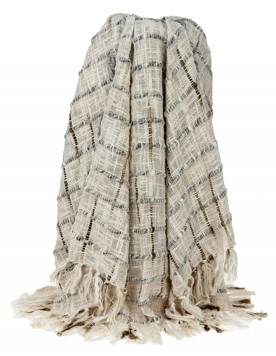 Olive And Beige Textured Woven Handloom Throw