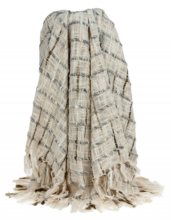 Olive And Beige Textured Woven Handloom Throw