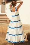 White Ric Rac Tiered Pleated Sleeveless Maxi Dress