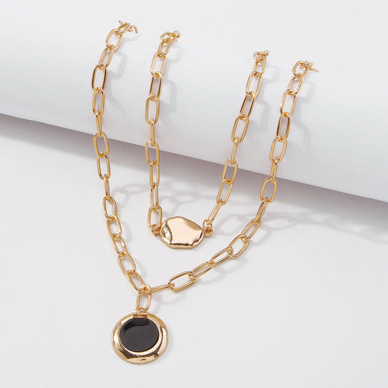 Simple Double Gold Chain and Pendant Necklace