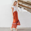 Women's Long Orange Patterned Skirt